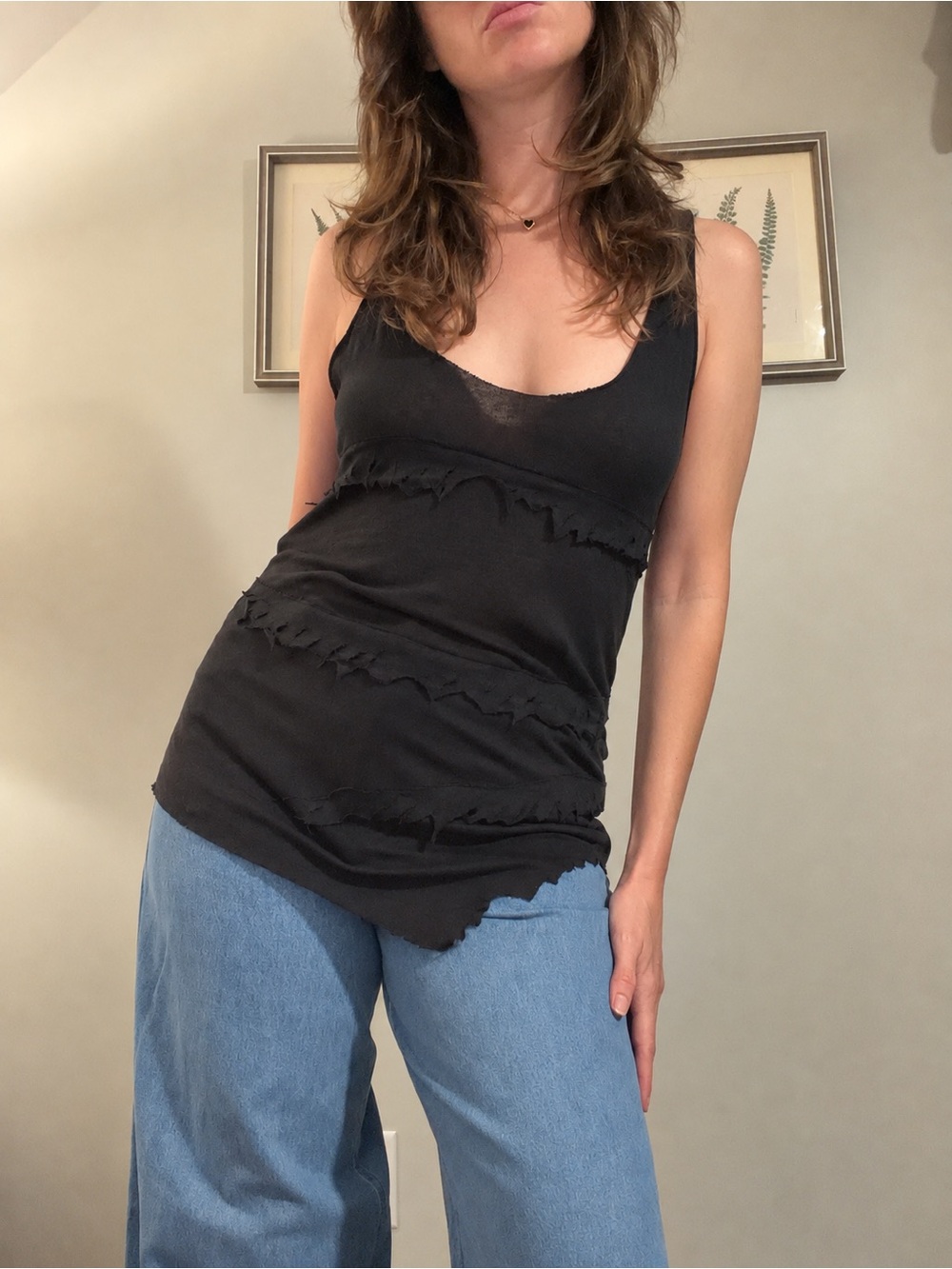 IRO Black Distressed Scoop Neck Tank Asymmetrical Hem Size Small NWT Linen